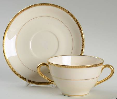 E81 Off White Footed Bouillon Cup & Saucer