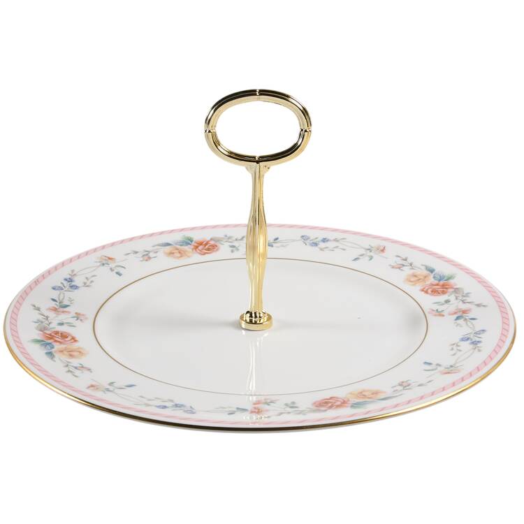 English Rose Round Serving Plate with Center Handle (Dp) Hc