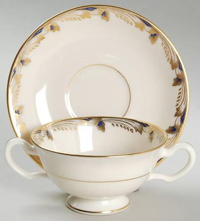 Essex Cobalt Blue (Smooth) Footed Bouillon Cup & Saucer