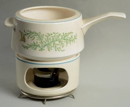 Fancy Free Open Fondue Pot w/Warmer Stand,Metal Rack & Burner