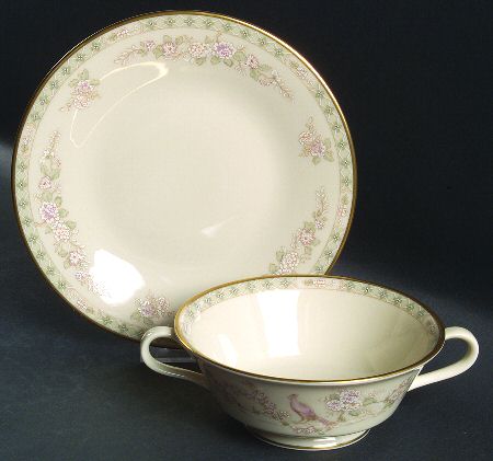 Fair Isle Footed Cream Soup Bowl & Saucer Set