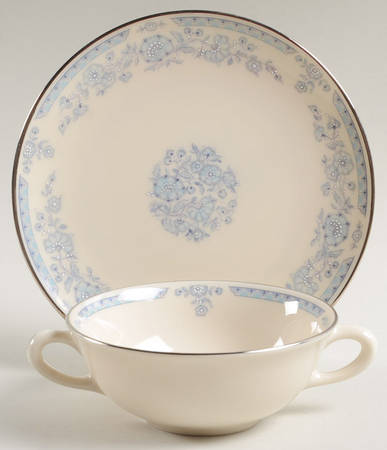 Fanciful Flat Cream Soup Bowl & Saucer Set