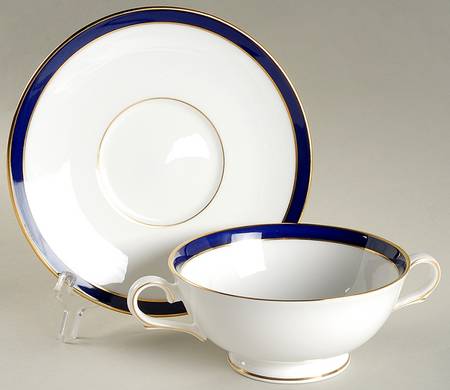 Federal Cobalt Footed Cream Soup Bowl & Saucer Set