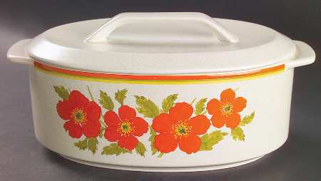 Fire Flower 2.5 Quart Oval Covered Casserole
