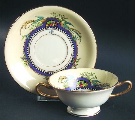 Florida Footed Cream Soup Bowl & Saucer Set