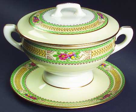 Floralia (Green Yellow Wreath) Sauce Boat & Lid