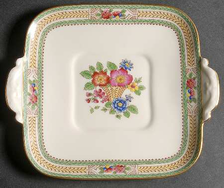 Floralia (Green Yellow Wreath) Square Handled Cake Plate