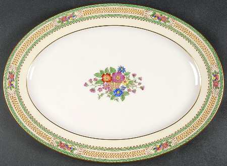 Floralia (Green Yellow Wreath) 15" Oval Serving Platter