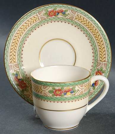 Floralia (Green Yellow Wreath) Flat Demitasse Cup & Saucer Set