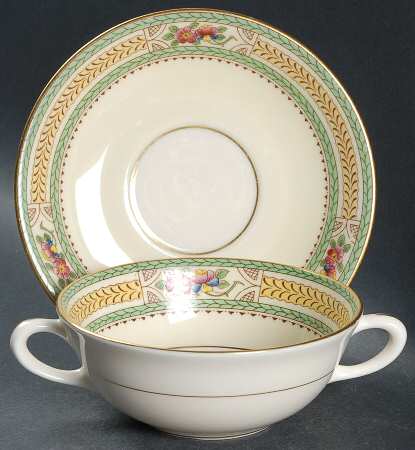 Floralia (Green Yellow Wreath) Flat Cream Soup Bowl & Saucer Set