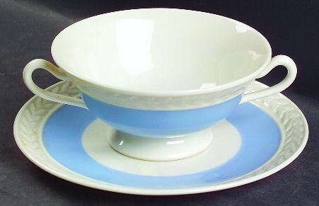 Fontaine Light Blue (No Trim) Footed Cream Soup Bowl & Saucer Set by Lenox