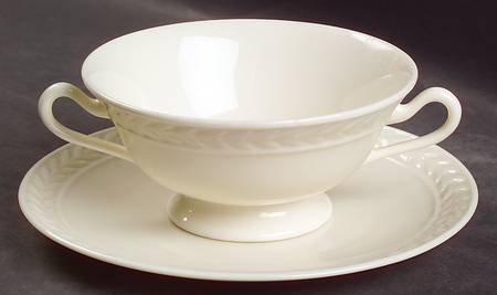 Fontaine White Footed Cream Soup Bowl & Saucer Set