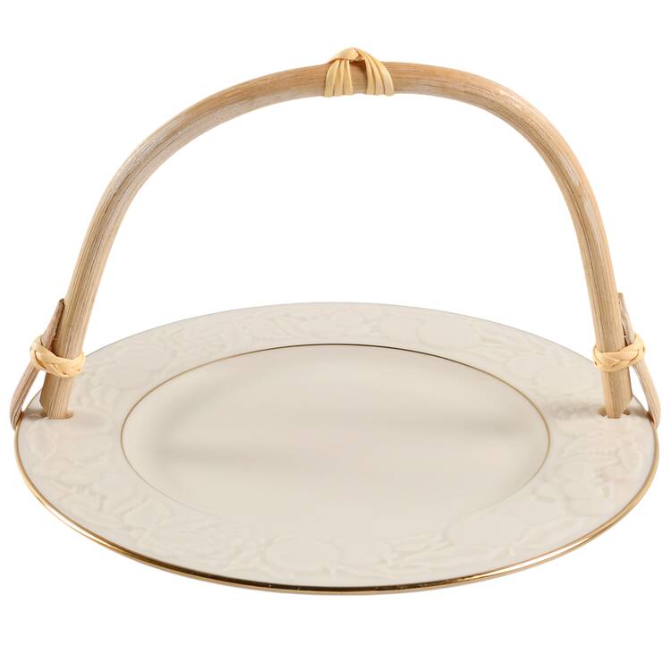 Fruits of Life 5 3/8"-5 5/8" Bamboo Handled Serving Plate  HC