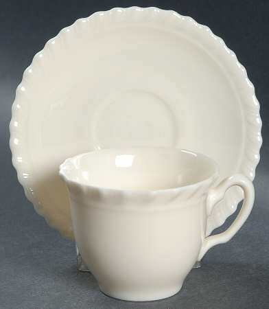 Gadroon Off White Flat Demitasse Cup & Saucer Set
