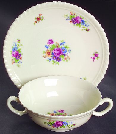 Gadroon Rose Flat Cream Soup Bowl & Saucer Set