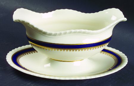 Georgian Blue Gravy Boat with Attached Underplate