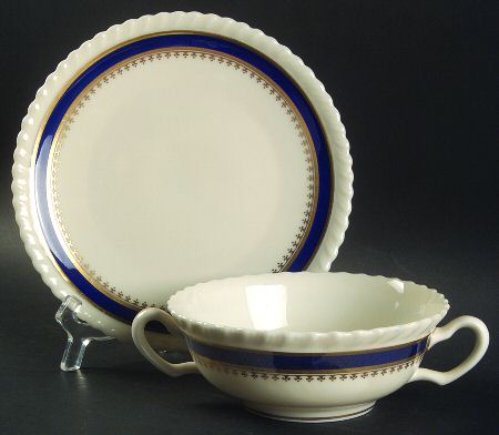 Georgian Blue Flat Cream Soup Bowl & Saucer Set