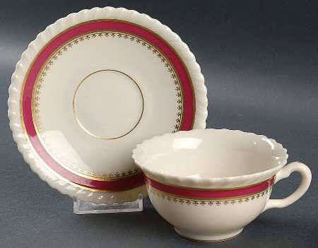 Georgian Maroon Flat Cup & Saucer Set