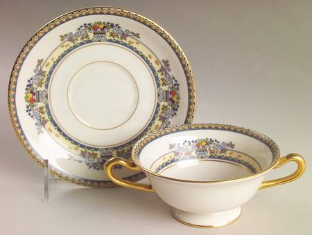 Golden Gate (Gold Trim) Footed Cream Soup Bowl & Saucer Set
