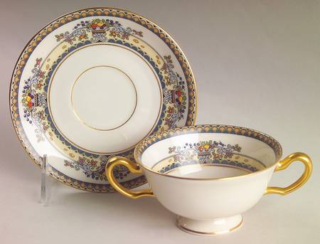 Golden Gate (Gold Trim) Footed Bouillon Cup & Saucer