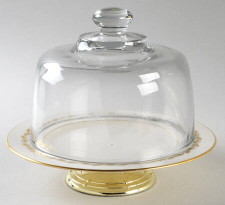 Golden Wreath 6 1/2"-7 1/2" Footed Cheese Plate w/ Glass Dome HC