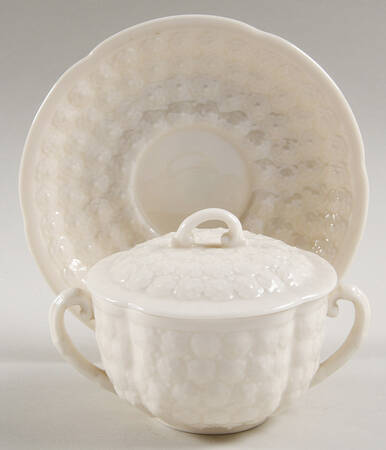 Hawthorne White Flat Bouillon Cup and Saucer with Lid