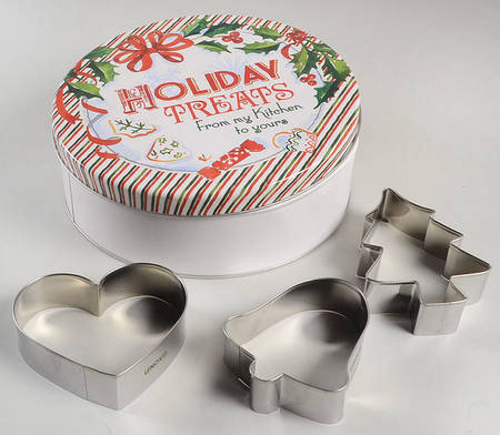 Holiday (Dimension) Round Cookie Tin w/3 Cookie Cutters