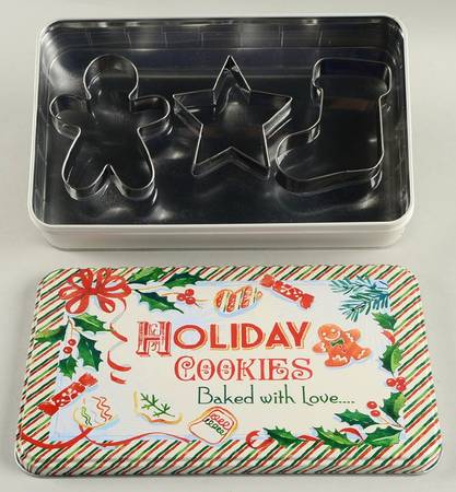 Holiday (Dimension) Rectangular Cookie Tin w/3 Cookie Cutters