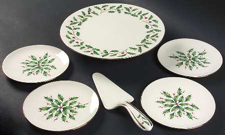 Holiday (Dimension) Dessert Set - 6 Piece (Footed Cake, Server & 4 Plates)
