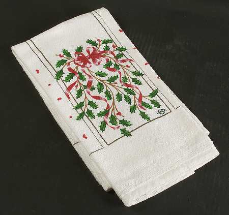Holiday Gold (Red Ribbon Accent) Cloth Dish Towel