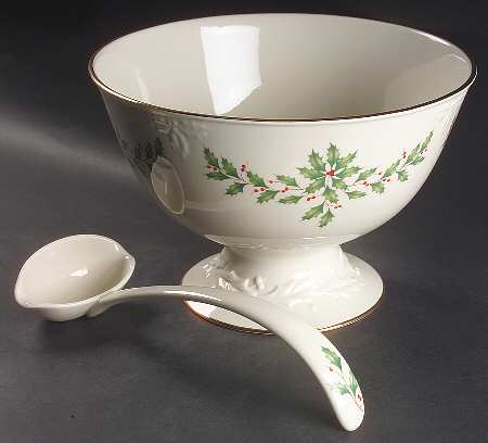 Holiday (Dimension) Sculptured Pedestal Punch Bowl W/Ladle