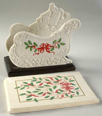 Holiday Gold (Red Ribbon Accent) Greeting Card Holder & Pack of 8 Cards