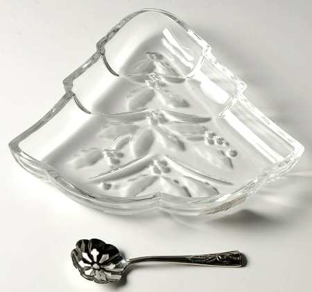 Holiday (Dimension) Tree Shape Glass Candy Dish W/Bon Bon Spoon