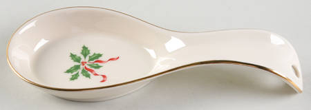 Holiday Gold (Red Ribbon Accent) Spoon Rest/Holder (Holds 1 Spoon)
