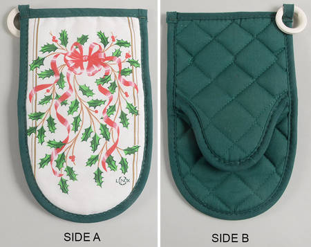 Holiday Gold (Red Ribbon Accent) Cloth Oven Mitt