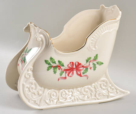 Holiday Gold (Red Ribbon Accent) Sleigh Centerpiece