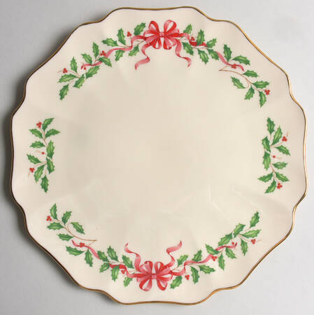 Holiday Gold (Red Ribbon Accent) Cake Plate