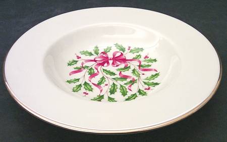 Holiday Gold (Red Ribbon Accent) Rim Soup Bowl