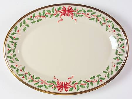 Holiday Gold (Red Ribbon Accent) 14" Oval Serving Platter