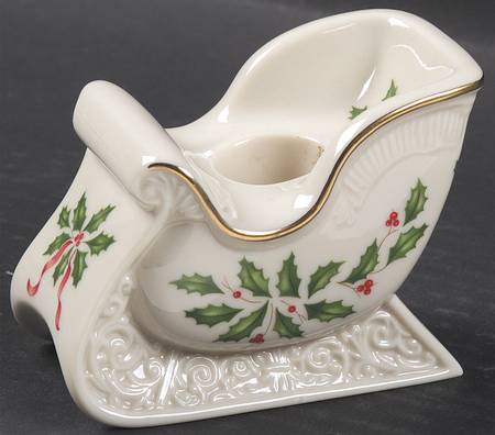 Holiday Gold (Red Ribbon Accent) Sleigh Figural Candlestick
