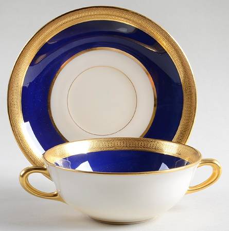 J19K Cobalt Blue Flat Cream Soup Bowl & Saucer Set