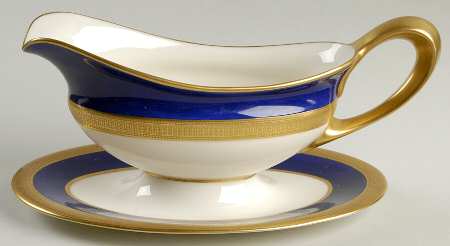 J19K Cobalt Blue Gravy Boat with Attached Underplate
