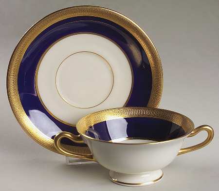 J19K Cobalt Blue Footed Bouillon Cup & Saucer