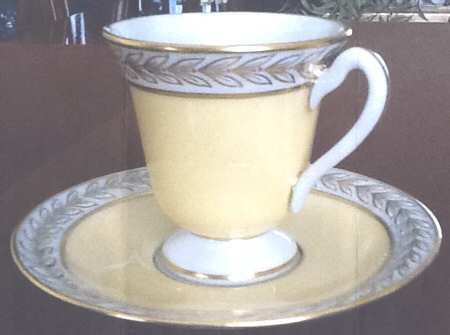 Fontaine Yellow (Embossed Gold Laurel) Footed Demitasse Cup & Saucer Set