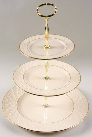 Jacquard Gold 13 7/8"-14 1/4" 3-Tiered Serving Tray(DP,SP,BB) HC