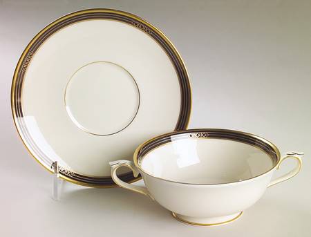 Langdon Gate Footed Cream Soup Bowl & Saucer Set