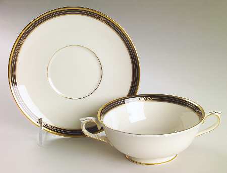 Langdon Gate Footed Cream Soup Bowl & Saucer Set