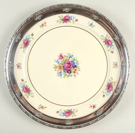 Lenox Rose 14" Round Chop Platter w/Sterling Rim