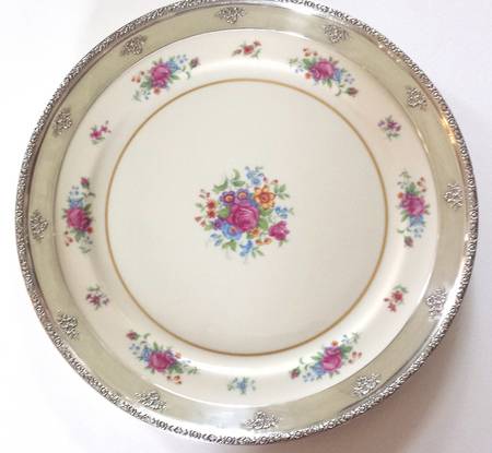 Lenox Rose 12" Chop Plate/Round Platter W/Sterling Rim