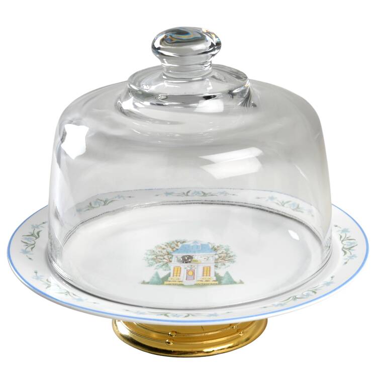 Lenox Village Giftware 6 1/2"-7 1/2" Footed Cheese Plate w/ Glass Dome HC